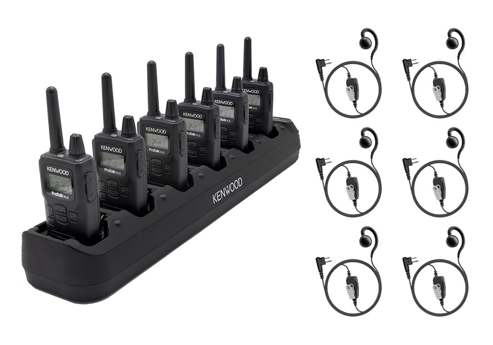 Photo of BUNDLE - Kenwood PKT-300 Two-Way Radio - (6) Radios, (6) Earpieces, (1) KSC-506 Multi-Unit Charger